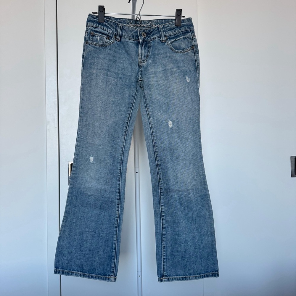 American Eagle Favorite Boyfriend Jeans Classic Blue Denim Y2K Distressed Cotton